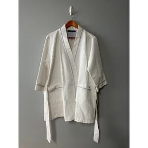 Tommy Hilfiger Waffle Weave Spa Robe White Cotton Belted Short Robe Womens
